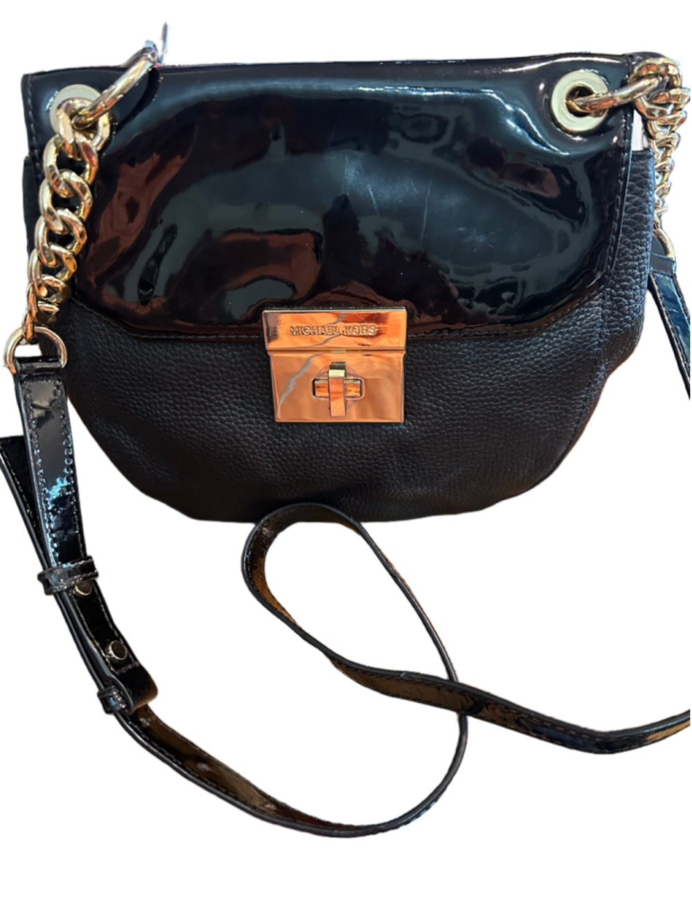 Women's Michael Kors Black & Gold Crossbody Bag 9 x 8 x 3